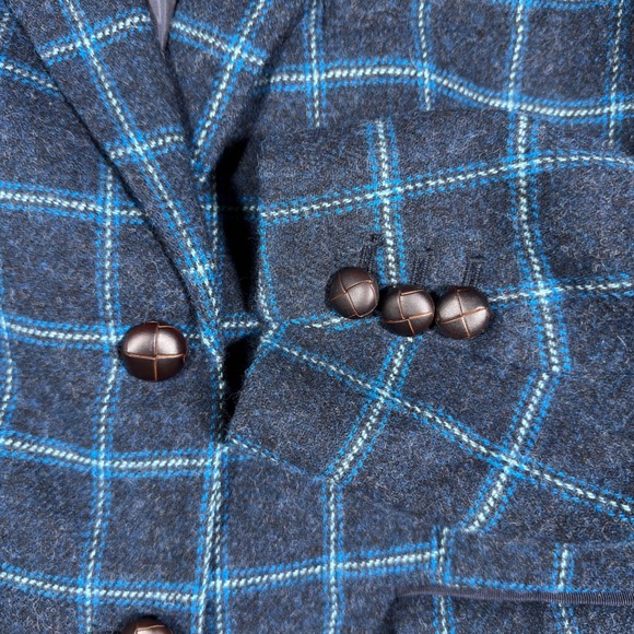 Talbots Blazer Jacket Womens 16W Blue Wool Blend Plaid Tweed Academia Office - Picture 5 of 10
